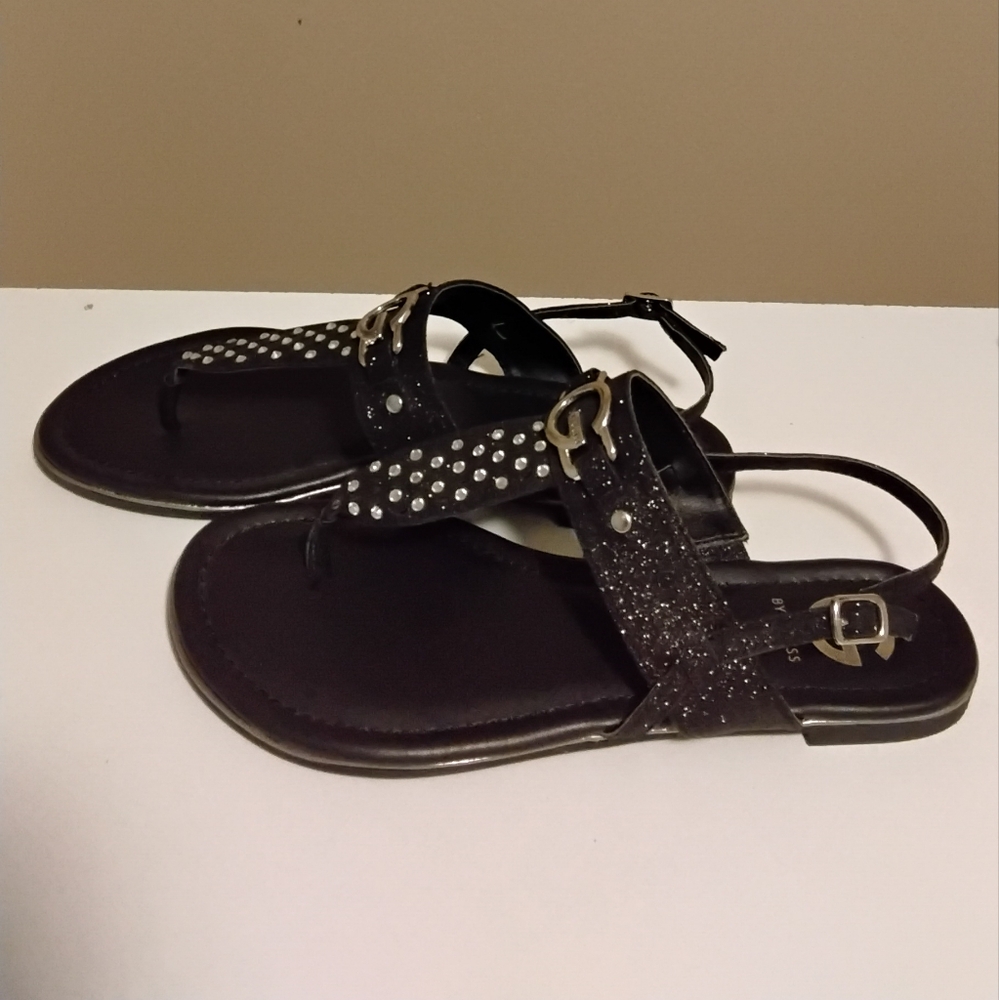 Elegant Guess Black Sandals with Silver Accents - Picture 2 of 5